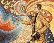 Paul Signac Portrait of Felix Feneon in Front of an Enamel of a Rhythmic Background of Measures and Angles oil painting